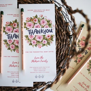 Cartes de remerciement personnalisées pour la douche de bébé - Bâtonnets de graines plantables - Cadeaux de douche nuptiale - Bébé fille garçon