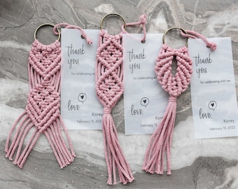 Personalized Macrame Keychain Wedding Favors, Boho Bridal Shower Gift
