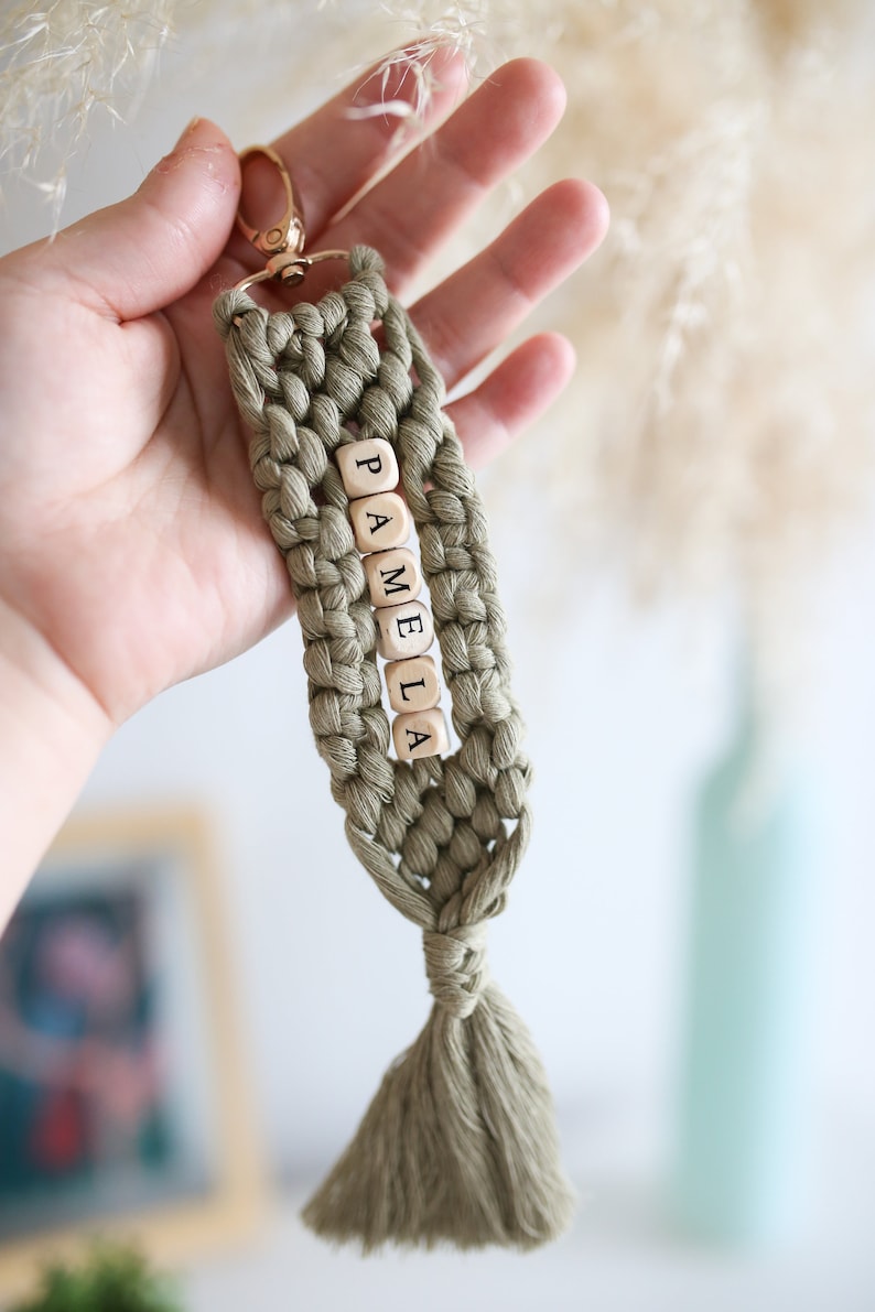 Personalized Macrame Keychain, Bridesmaid Gifts, Bridesmaid proposal gift, Eco friendly gifts for her, Will you be my gift, Boho wedding image 4