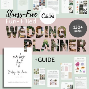 De ultieme 130+ pagina&#39;s trouwdag bindmiddel sjabloon, Canva Wedding Planner sjabloonbundel, bruiloft reisplan, checklist voor huwelijksplanning