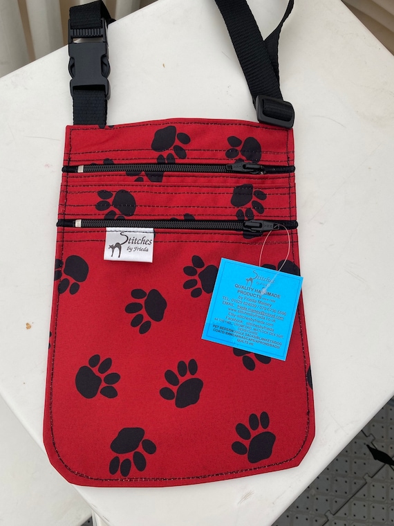 Crossbody bag red paws, dog walking bag, double zip crossbody bag, adjustable crossbody bag, waterproof crossbody bag, small shoulder bag