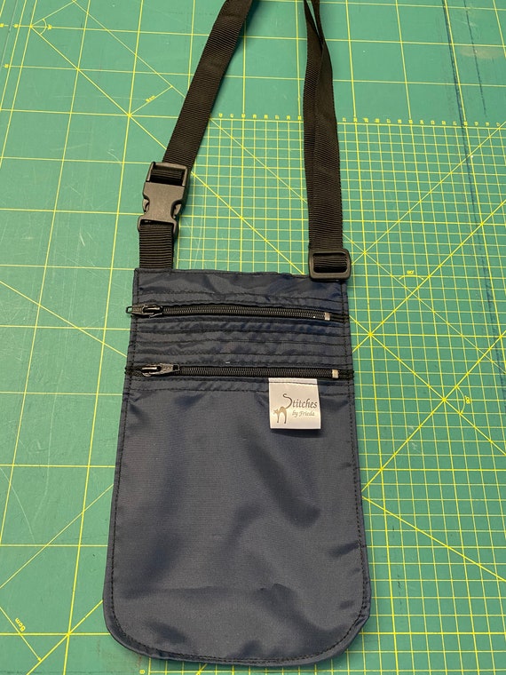 Crossbody bag navy blue lightweight waterproof, dog walking bag, double zip crossbody bag, adjustable crossbody bag, small shoulder bag