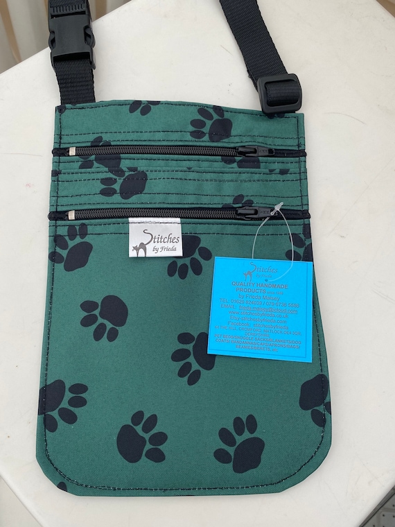 Crossbody bag green paws, dog walking bag, double zip crossbody bag, adjustable crossbody bag, waterproof crossbody bag, small shoulder bag