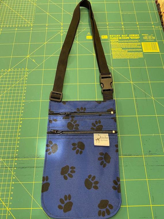 Crossbody bag blue paws, dog walking bag, double zip crossbody bag, adjustable crossbody bag, waterproof crossbody bag, small shoulder bag