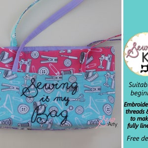 Sew Your Own Bag Kit, With Pockets Embroidery, Personalization Available. Easy Beginner Sewing Pattern & Materials. Learn to Sew.