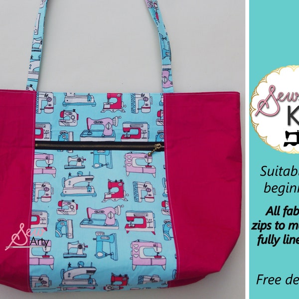 Bag Making Kit, Project Bag, Double Zipper Bag Lined, Beginner Sewing Pattern Tutorial with Materials.  Learn to sew.