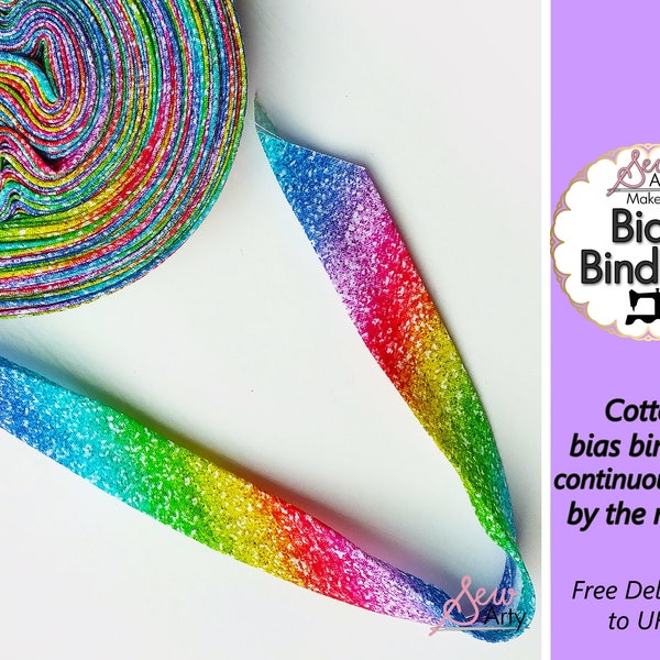 Rainbow Coloured Bias Tape for Quilting, Pride Bunting, 2.5cm (1") wide Bias Binding, Continuous Strip by the metre / yard