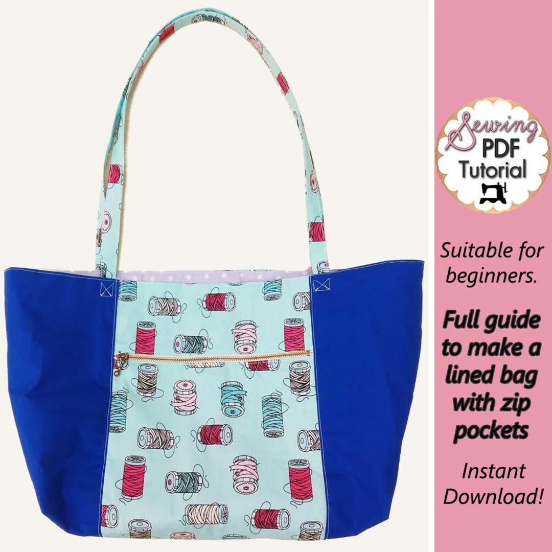 PDF Tutorial Tote Bag Sewing Pattern, Learn to Sew Zipper Bag, Easy ...