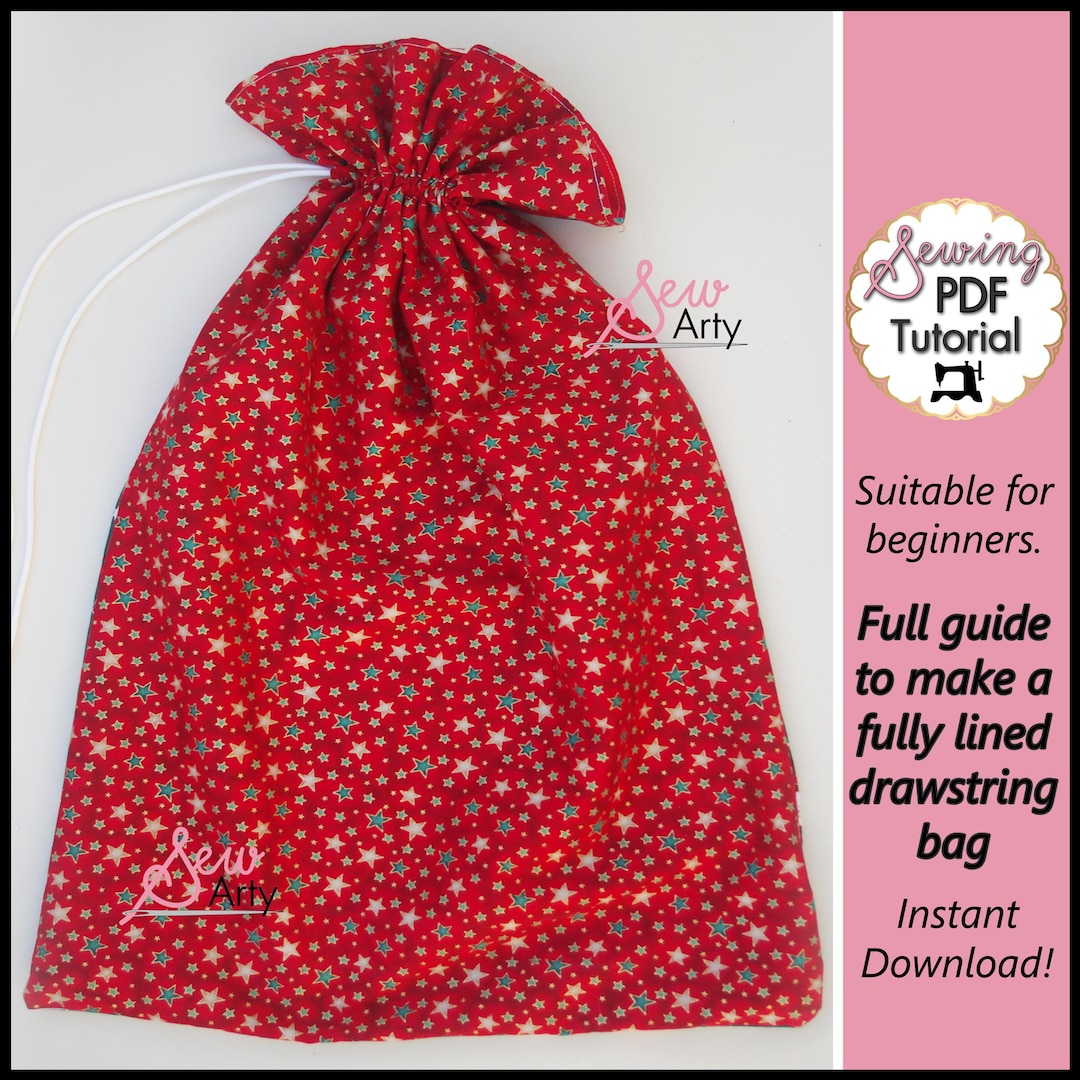 Lined Drawstring Bag Sewing Pattern: Beginner Tutorial (PDF Download ...
