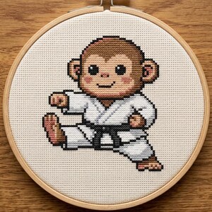 Karate Monkey Counted Cross Stitch Pattern - PDF digital download