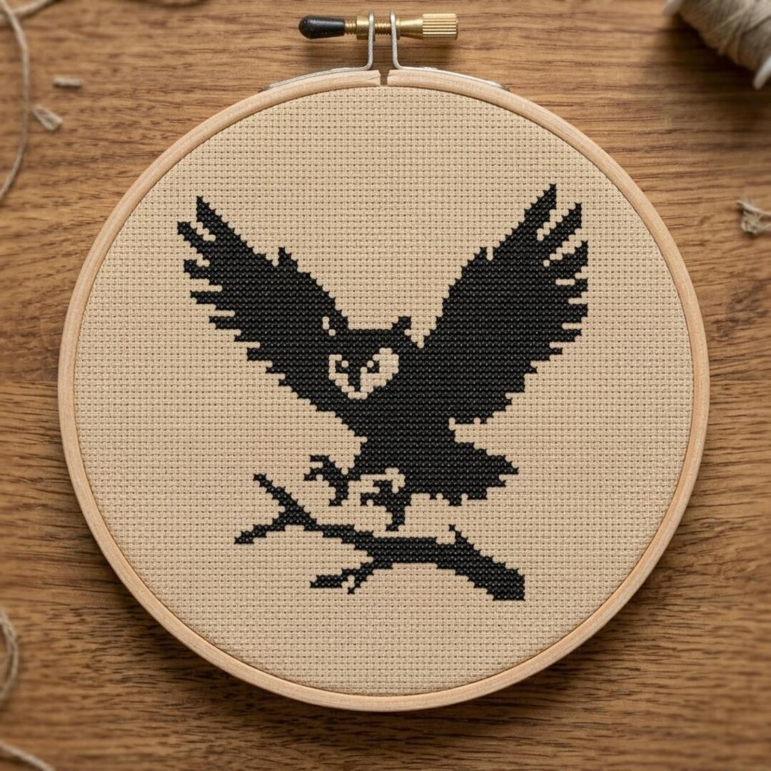 Silhouette of an Owl With Open Talons, Counted Cross Stitch Pattern ...