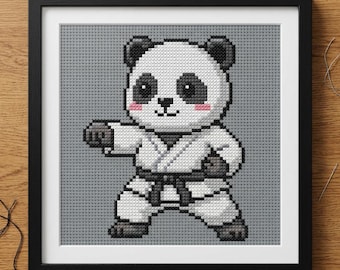 Karate Panda Counted Cross Stitch Pattern - PDF digital download