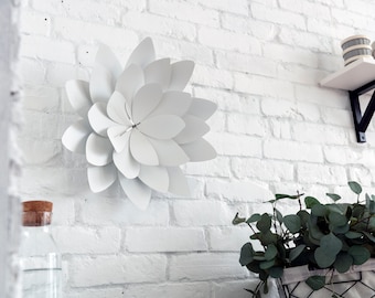 Wall clock unique, 3D wall art, Farmhouse wall clock, White lotus wall decor, Decorative wall clock, Functional home decor