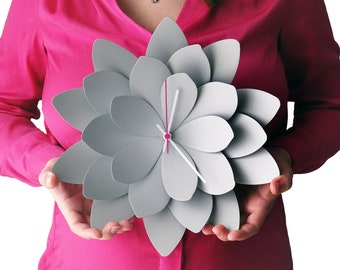 Wall clock large,  Flower clock farmhouse, Lotus flower big clock, Gift for mom birthday, Unique wall clock bended style