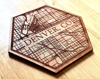 Denver Map 4 Coaster Set | Denver Coaster Gift | Laser Cut Denver Coasters | Street Map Coasters | City Map Coasters