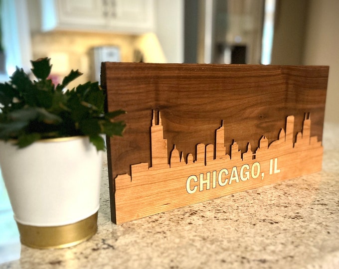 Chicago Skyline Art Decor | Laser Cut | 3D Layered Wooden Cityscape | Chicago IL Gift | Chicago Housewarming Gift