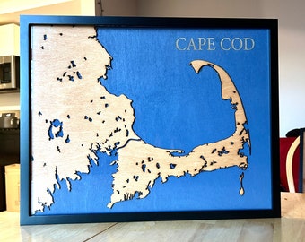 Cape Cod Wooden Map | Laser Cut Map | 3D Layered Cape Cod Map | Massachusetts Decor | Laser Engraved