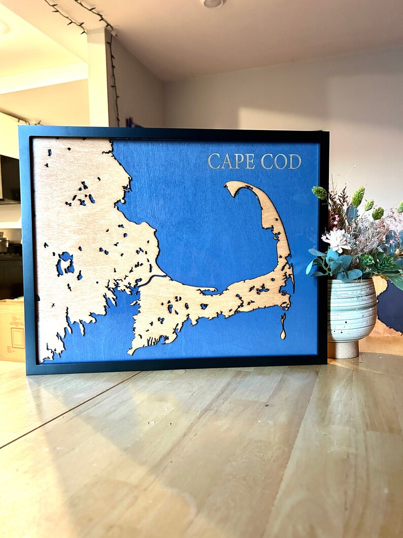Cape Cod Wooden Map Laser Cut Map 3D Layered Cape Cod Map Massachusetts