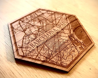 Barcelona, Spain Map 4 Coaster Set | Barcelona Coaster Gift | Laser Cut Spain Coasters | Street Map Coasters | City Map Coasters