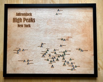 Adirondack High Peaks Map | ADK 46 | Adirondack Mountains Peak Bagging Map | New York 46 Peak Checklist | Wood Mountain Tracker
