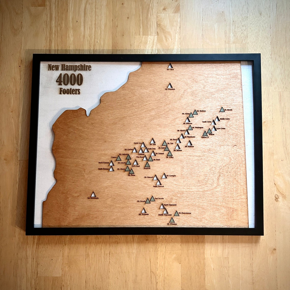 NH 4000 Footers Map White Mountains Peak Bagging Map New Hampshire 48 Peak Checklist Wood