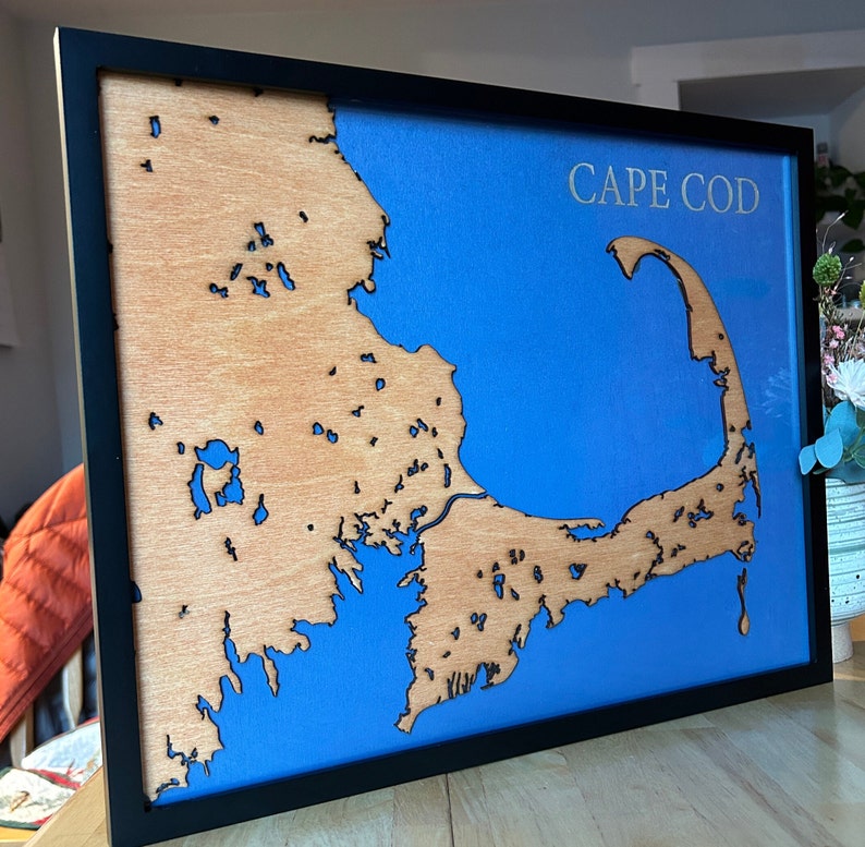 Cape Cod Wooden Map Laser Cut Map 3D Layered Cape Cod Map Massachusetts