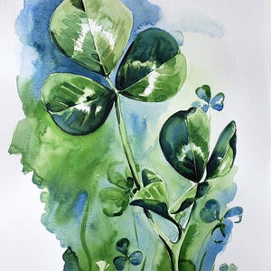 Clover Original Watercolor Painting Handmade 11x15&quot;