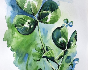 Clover Original Watercolor Painting Handmade 11x15"