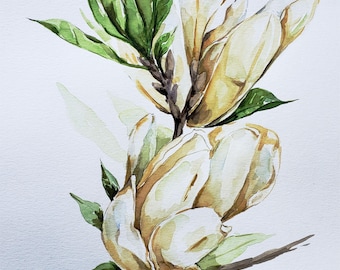 Magnolia Flowers Original Watercolour Painting Handmade