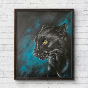 Black Panther Original Oil Painting on Canvas 16х20&quot; Handmade