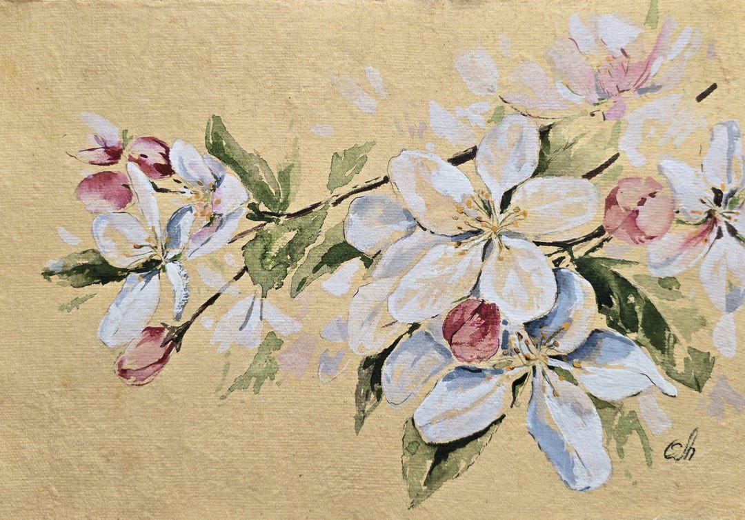 Apple Blossom Original Watercolor Painting Handmade 11х7" - Etsy