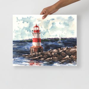 Póster impreso en papel con la acuarela original pintada a mano "Faro" de Olena Shestovska