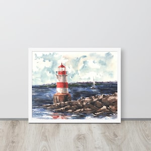 Póster impreso en papel enmarcado con la acuarela original "Faro" pintada a mano por Olena Shestovska.