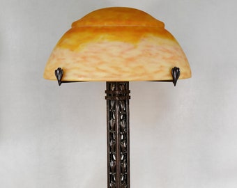 RAYMOND SUBES & DAUM : large French 1925 Art Deco lamp                .. wrought iron 1930 brandt era France