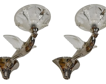 BORIS LACROIX : a rare pair of French 1930 Art Deco wall sconces     ...... lamp daum era muller degué sabino lights chandelier birds parrot