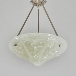 HETTIER VINCENT & HANOTS : 1930 French Art Deco pendant .. opalescent chandelier lamp muller era daum sabino degué wall sconces light France