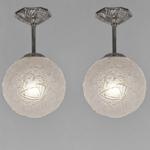 HETTIER & VINCENT : a pair of French 1930 Art Deco flush mounts   .................. lamp degué 1925 daum sabino schneider plafonnier France