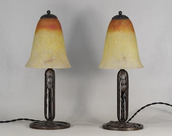 DAUM & DARBOY : a pair of French 1925 Art Deco lamps            ........ 1930 lamp muller era degué schneider wall lights chandelier France