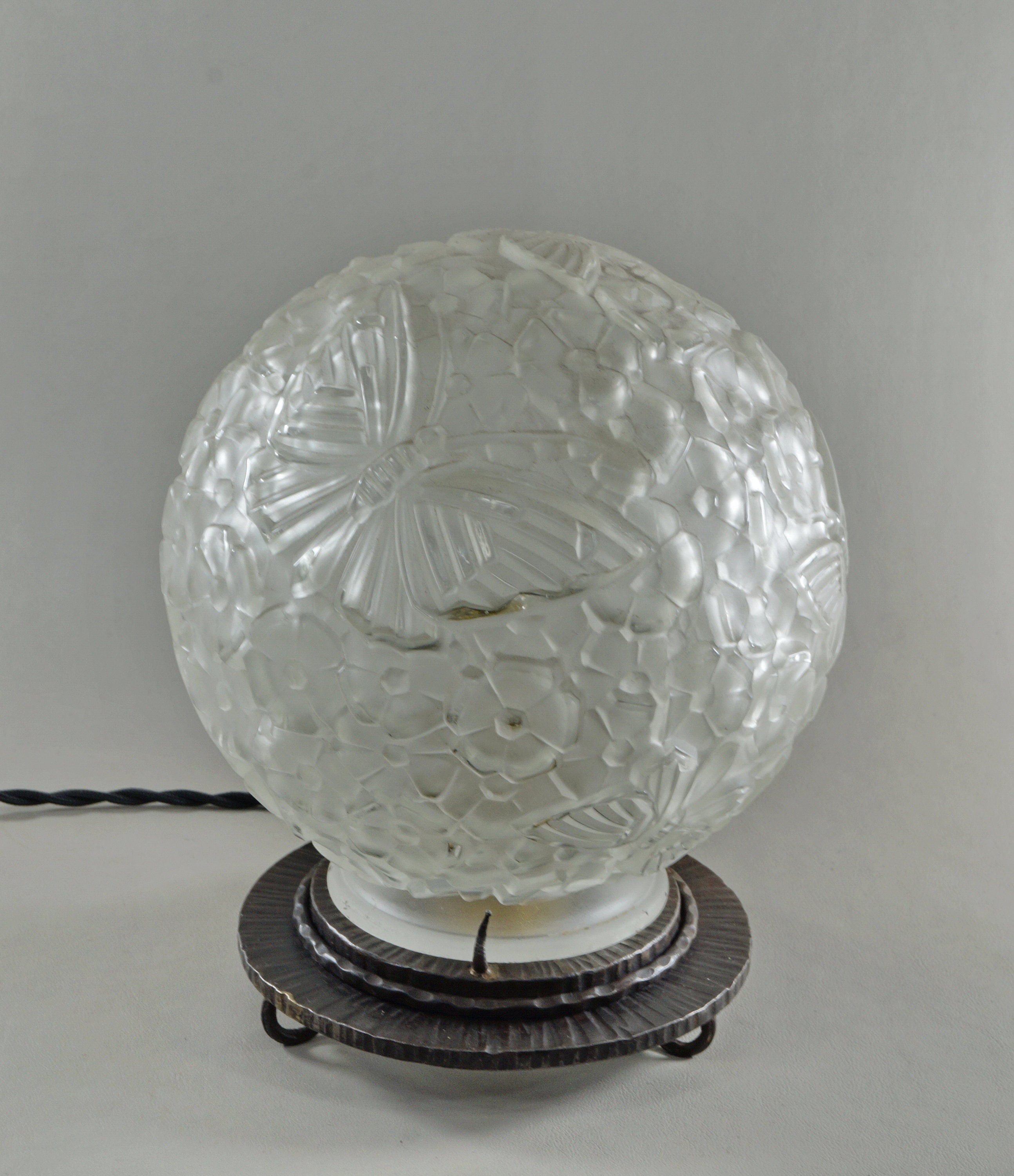 Verreries des Hanots : French 1930 Art Deco lamp ................. wrought iron glass 1925 daum muller era schneider degué chandelier france