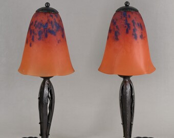 SCHNEIDER : a pair of French 1925 Art Deco lamps                ...... 1930 lamp muller era degué daum wall lights chandelier sconces France