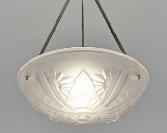 MOUYNET & DEGUÉ : a 1930 French Art Deco pendant                                chandelier lamp muller era 1925 daum schneider sabino france