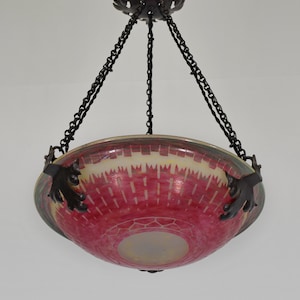 SCHNEIDER : French 1930 art deco pendant . wrought iron colored cameo glass . Le Verre Français . Charder ..... chandelier muller daum degué