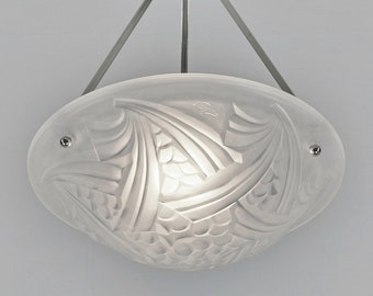 DEGUÉ : a 1930 French Art Deco pendant Negra . 3 available                   .. chandelier lamp muller era 1925 daum sabino schneider France
