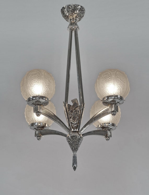 L. VANDAMME : French 1930 Art Deco chandelier