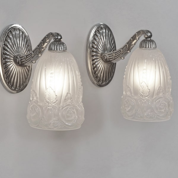 HETTIER VINCENT & BACCARAT : pair of French Art Deco wall sconces 1930 lights .......... lamp 1925 muller daum degué france crystal glass