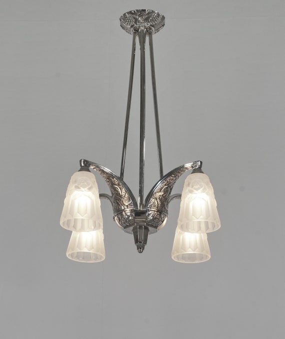 L.VANDAMME & DEGUÉ : French 1930 Art Deco chandelier