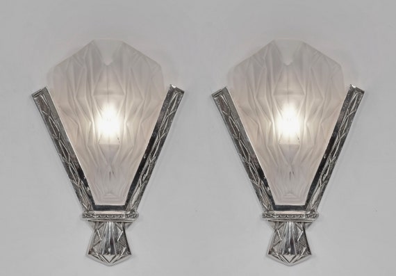 DEGU a Large Pair of French 1930 Art Deco Wall Sconces