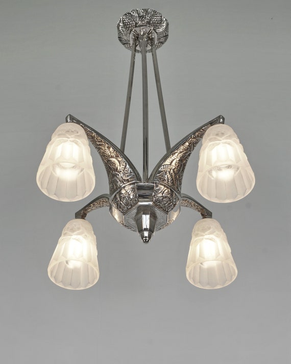 L.VANDAMME & DEGUÉ : French 1930 Art Deco chandelier