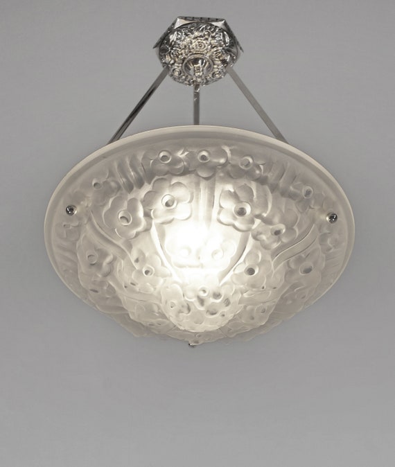 DEGUÉ : a 1930 French Art Deco Pendant Chandelier - a Pair