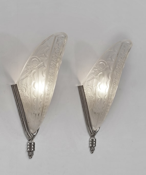 DONNA Pair of French 1930 Art Deco Wall Sconces Lamp Daum